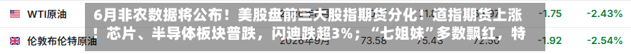 6月非农数据将公布!美股盘前三大股指期货分化!道指期货上涨!芯片、半导体板块普跌,闪迪跌超3%;“七姐妹”多数飘红,特斯拉涨幅0.69%