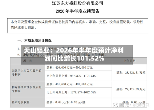 天山铝业:2026年半年度预计净利润同比增长101.52%-第2张图片