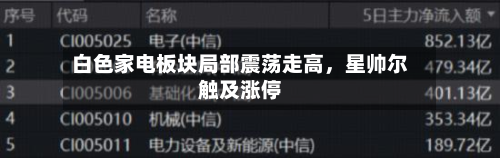 白色家电板块局部震荡走高，星帅尔触及涨停-第2张图片